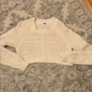 Free People Cream Crew Neck Cropped Sweater